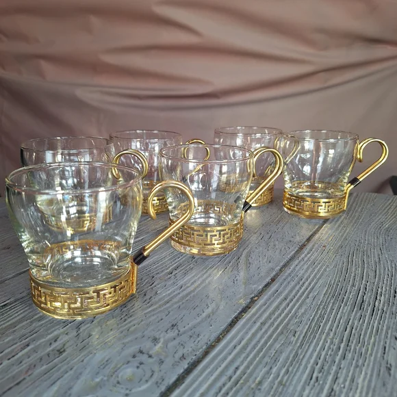 Vintage Libbey Glass Co. "Greek Key" Continental Coffee Cups 6 - Picture 5 of 10